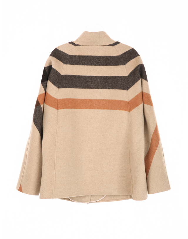 닥스 여성 [HIGH WOOL] 베이지 하우스체크 울캐시미어 하프코트 착용컷