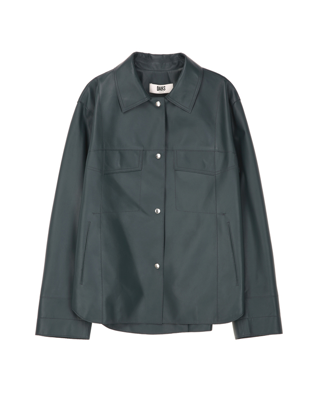 닥스 여성 [LUXURY LEATHER] 다크 그린 나파 네이키드 양가죽 셔츠형 자켓 진한 초록 착용컷