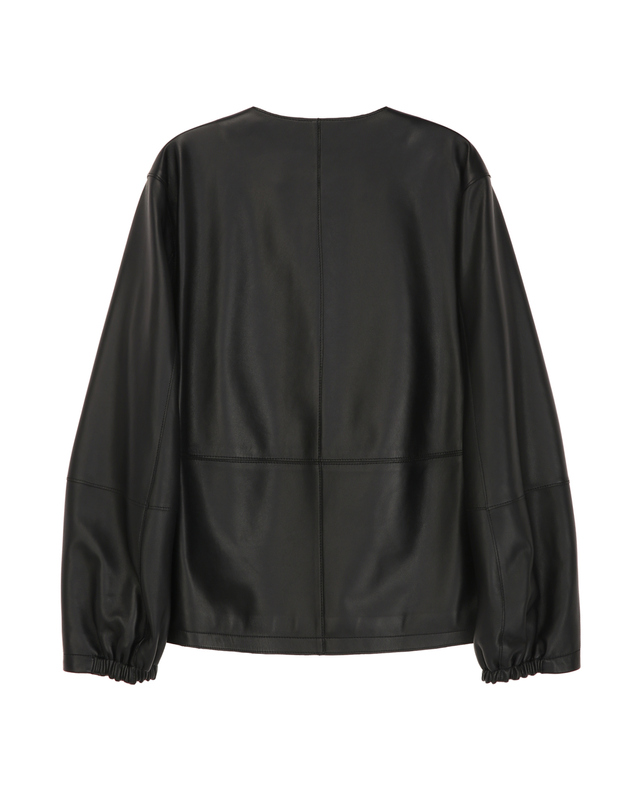 닥스 여성 [LUXURY LEATHER] 블랙 볼륨 소매 램스킨 라운드넥 가죽자켓 착용컷