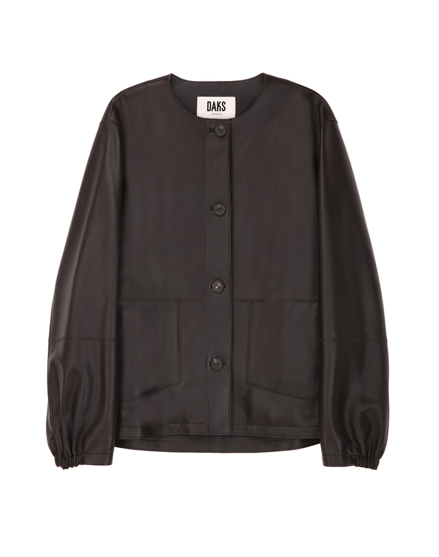 닥스 여성 [LUXURY LEATHER] 와인 볼륨 소매 램스킨 라운드넥 가죽자켓 착용컷