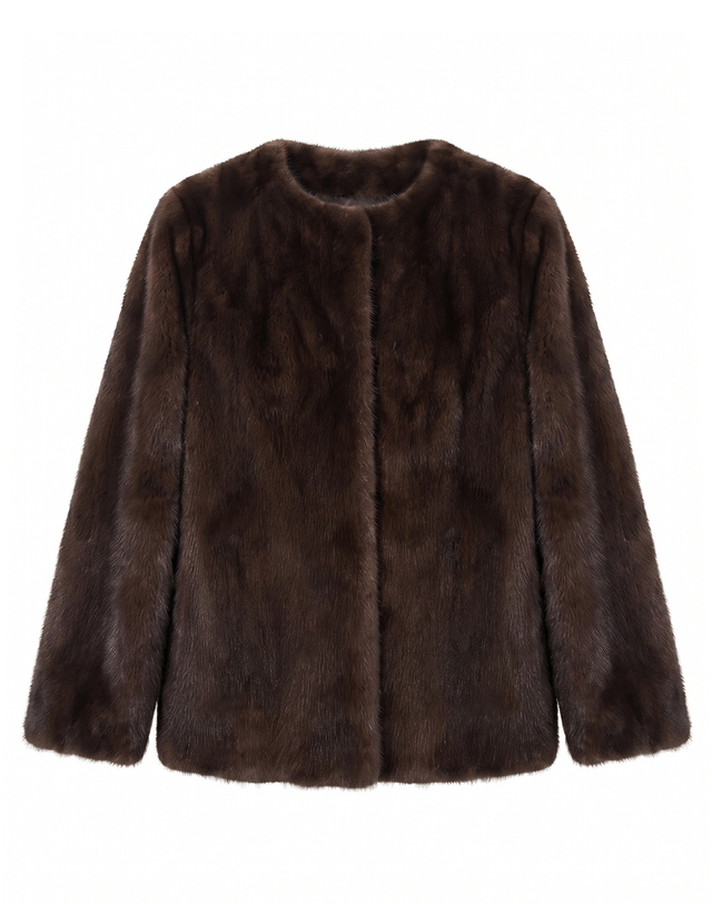 닥스 여성 [LUXURY FUR] 마호가니 밍크 라운드넥 자켓 (머플러 세트) 베이지 착용컷