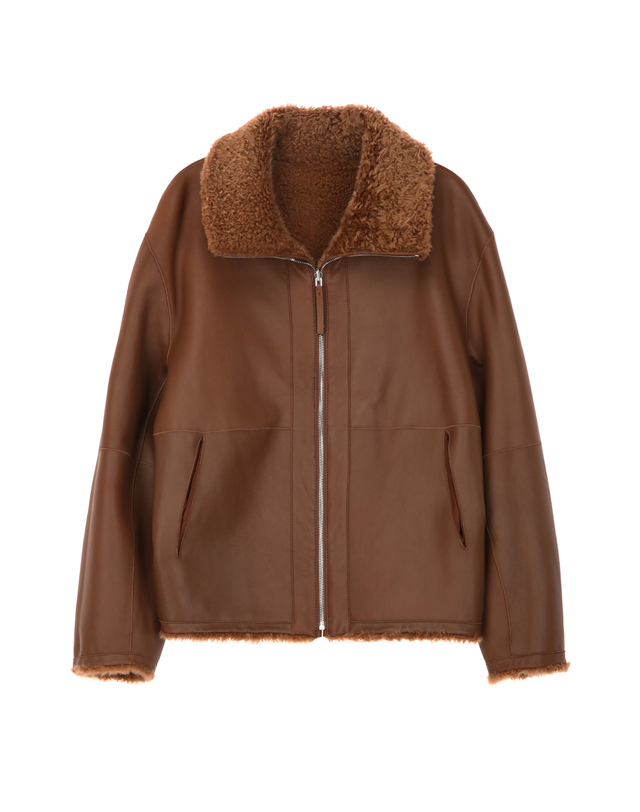 닥스 여성 [LUXURY FUR] 카멜 천연모피 세미 컬리 무스탕 리버시블 자켓 캐멀 상세