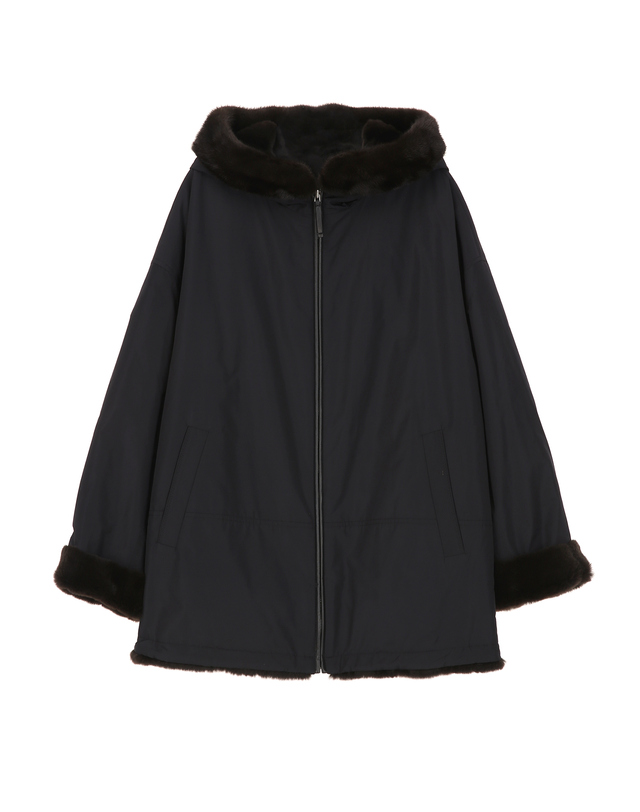 닥스 여성 [LUXURY FUR] 블랙 리버시블 위즐 밍크 후드 하프 코트 착용컷