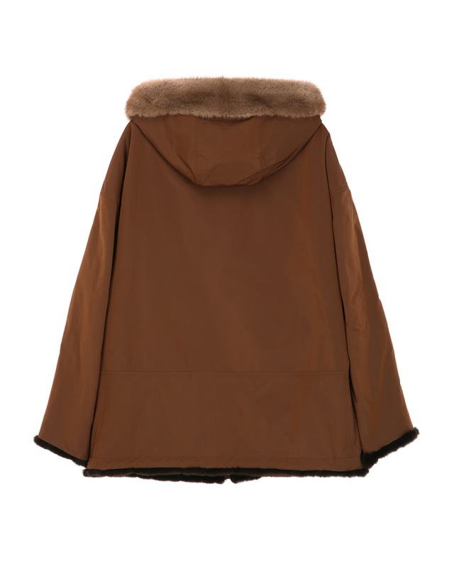 닥스 여성 [LUXURY FUR] 세피아 리버시블 위즐 밍크 후드 하프 코트 착용컷