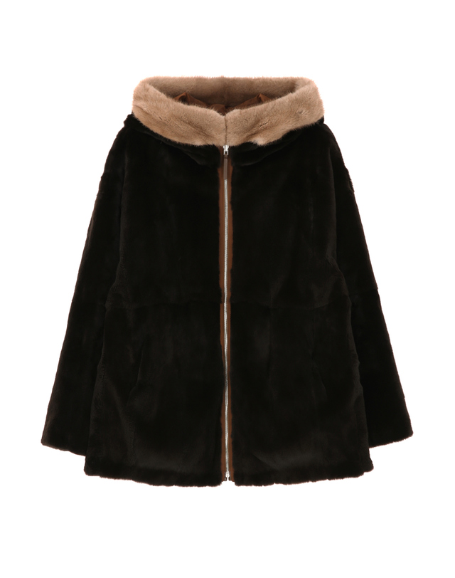 닥스 여성 [LUXURY FUR] 세피아 리버시블 위즐 밍크 후드 하프 코트 상세