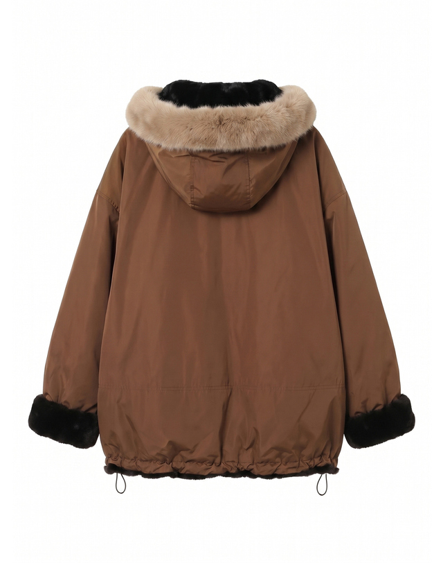 닥스 여성 [LUXURY FUR] 세피아 리버시블 위즐 밍크 후드 하프 코트 상세