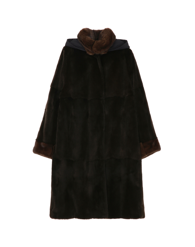 닥스 여성 [LUXURY FUR] 블랙 트렌치형 리버시블 위즐 롱 코트 (후드 탈착) 상세