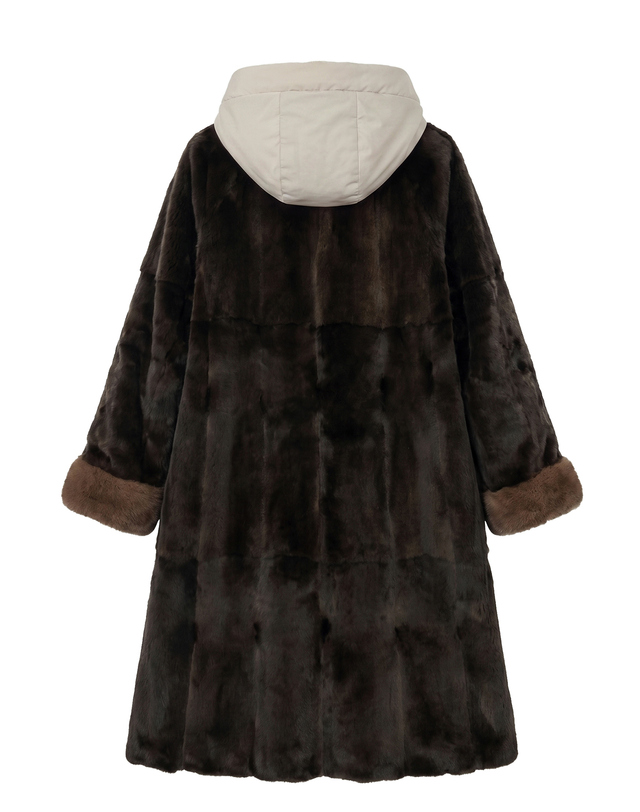 닥스 여성 [LUXURY FUR] 라이트 카키 트렌치형 리버시블 위즐 롱 코트 (후드 탈착) 연카키 상세