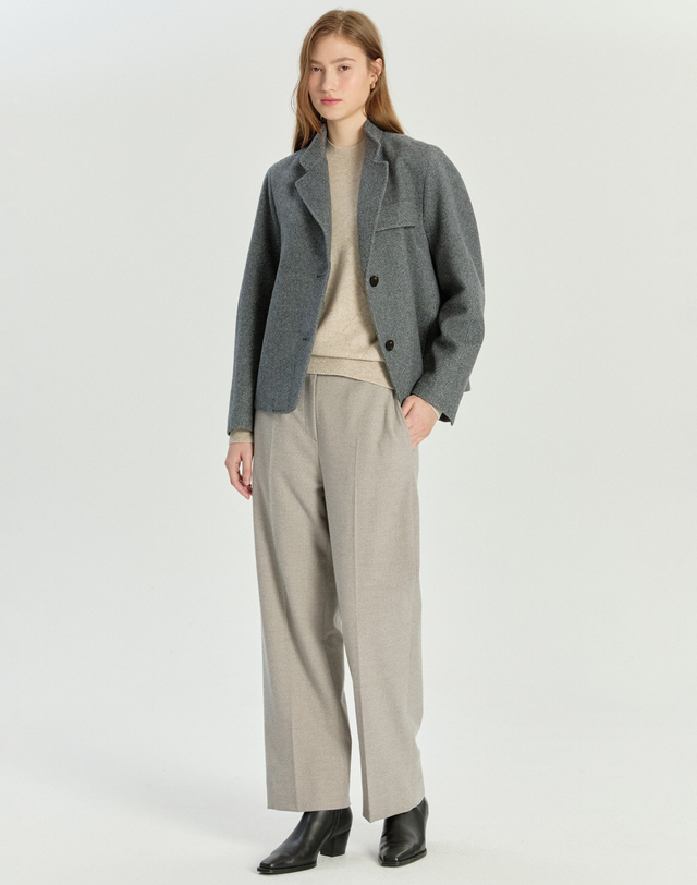 닥스 여성 [HIGH CASHMERE] 그레이쉬블루 캐시미어혼방 조직감 자켓 탁한 블루 착용컷
