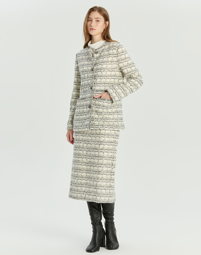 닥스 여성 [HIGH WOOL BLEND] 아이보리 모헤어혼방 트위드 자켓 착용컷