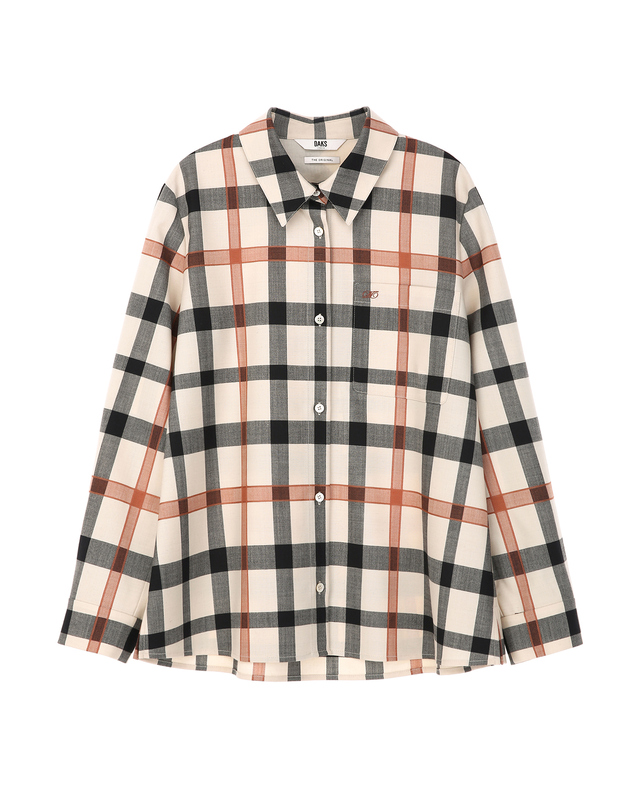닥스 여성 베이지 체크 셔츠 진한 브라운 착용컷