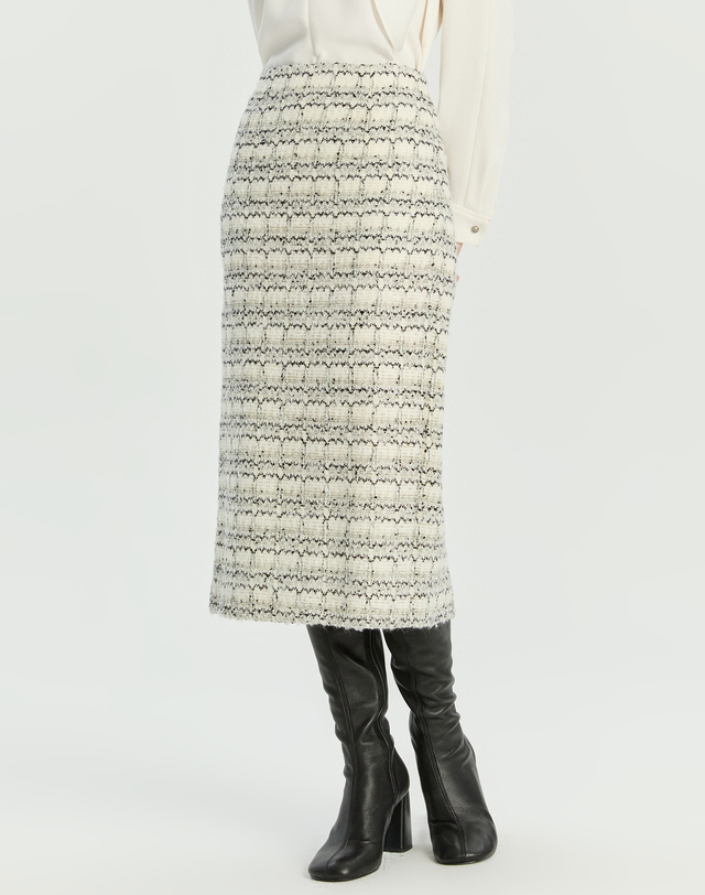 닥스 여성 [HIGH WOOL BLEND] 아이보리 모헤어혼방 트위드 셋업 스커트 착용컷