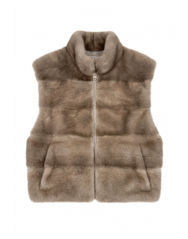 닥스 여성 [LUXURY FUR] 파스텔 브라운 밍크 니트 패치 베스트 진한 베이지 상세