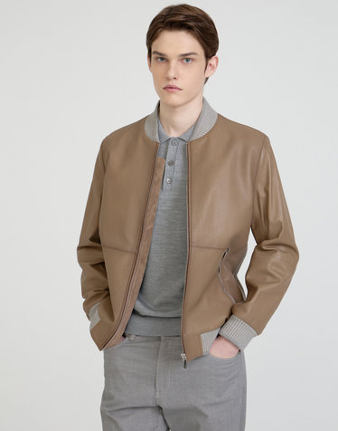 [LEATHER] 브라운 오일 브러쉬 가죽 블루종