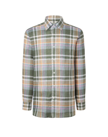 [IMPORTED FABRIC] 린넨100% 라이트카키 마드라스체크 긴팔 셔츠