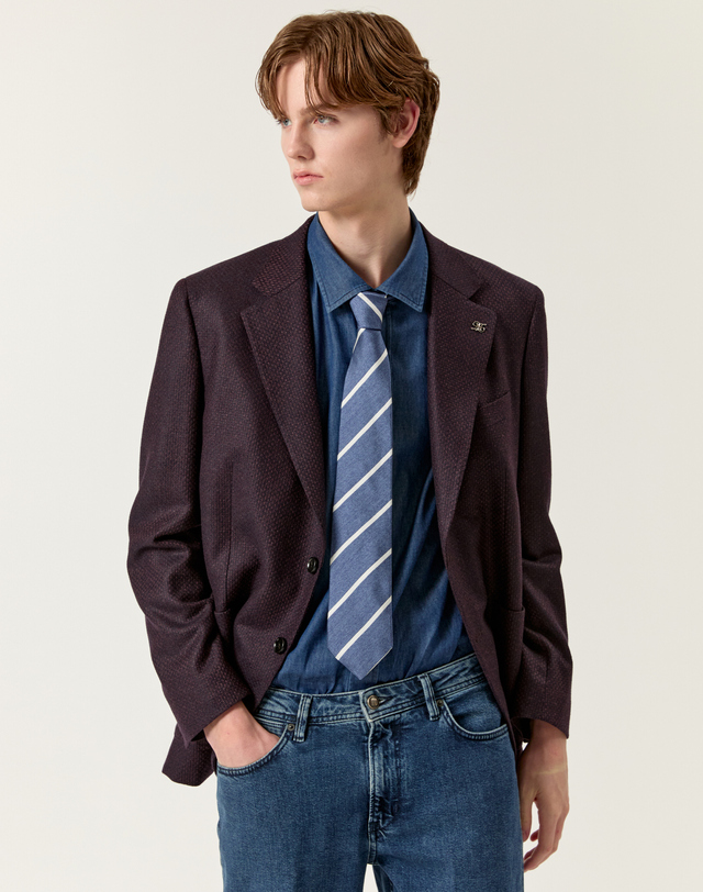 닥스 남성 [LORO PIANA 원단] 버건디 포멀 자켓 와인 착용컷