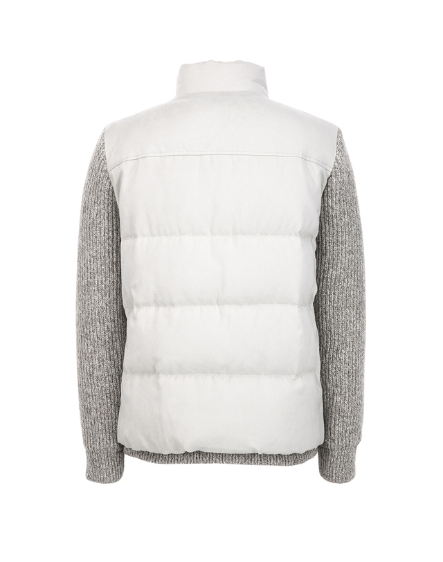 닥스 남성 베이지 Faux 스웨이드 니트 소매 구스다운 점퍼 밝은 베이지 착용컷