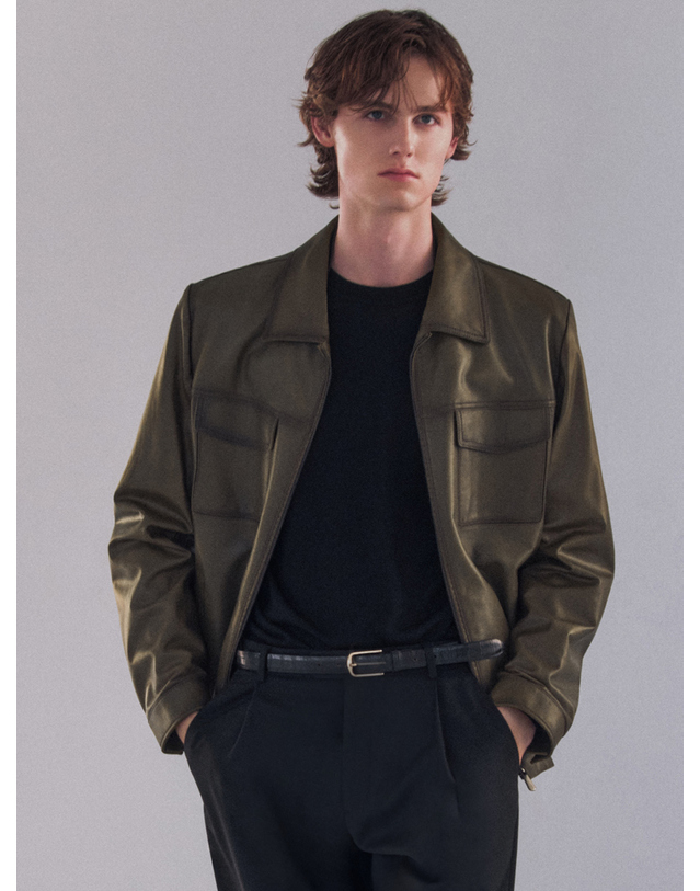 닥스 남성 [LEATHER] 카키 램 블루종 점퍼 상세