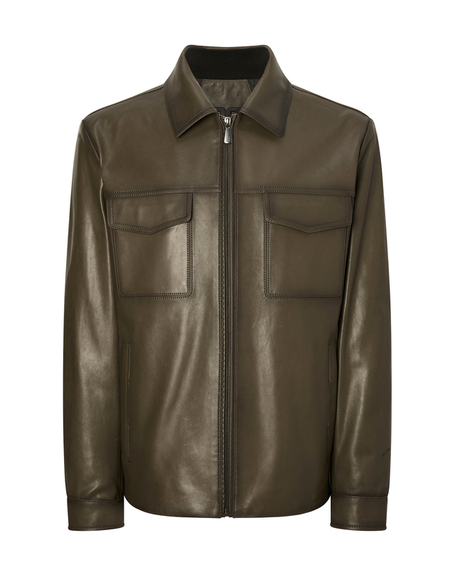닥스 남성 [LEATHER] 카키 램 블루종 점퍼 상세