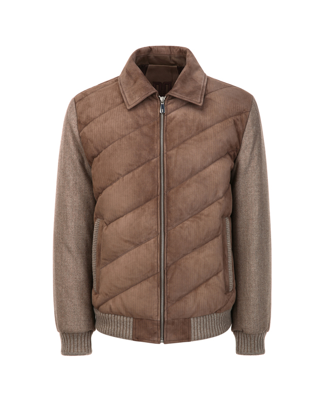 닥스 남성 [LEATHER] 다크베이지 고트 스웨이드 구스다운 점퍼 진한 베이지 착용컷