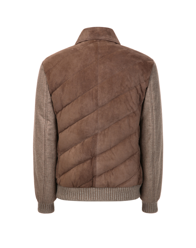 닥스 남성 [LEATHER] 다크베이지 고트 스웨이드 구스다운 점퍼 진한 베이지 착용컷
