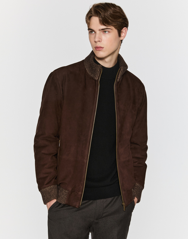 닥스 남성 [LEATHER] 다크브라운 베이비 카프스킨 구스다운 점퍼 진한 브라운 착용컷