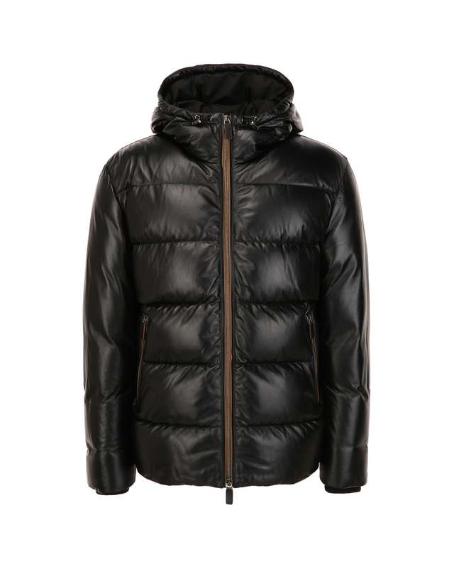 닥스 남성 [LEATHER] 블랙 라이트 램 후드 구스다운 점퍼 착용컷