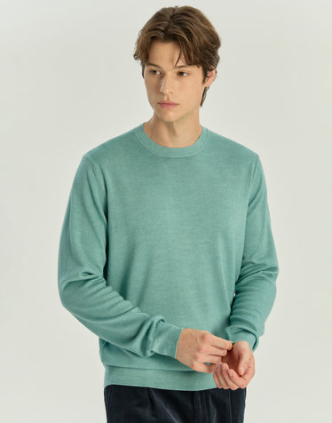 [Made in Italy] 라이트 터쿠아즈 블루 다잉 크루넥 스웨터