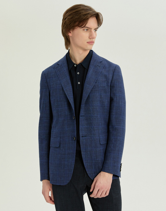 닥스 남성 [LORO PIANA 원단] 네이비 울실크린넨 혼방 자켓 착용컷