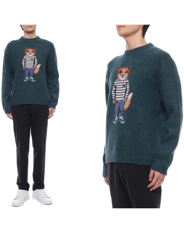 메종 키츠네 24FW 남성 드레스드 폭스 울 니트 (NM00809KH0002 P379 24F) 착용컷