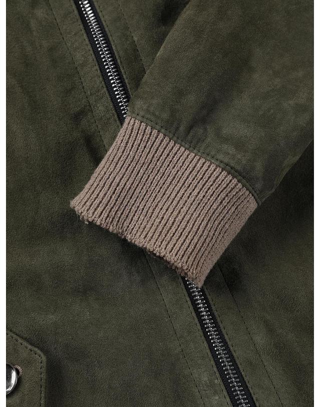빠니깔레 [MADE IN ITALY] 스웨이드 보머 재킷 F-ALJP01 그린 착용컷