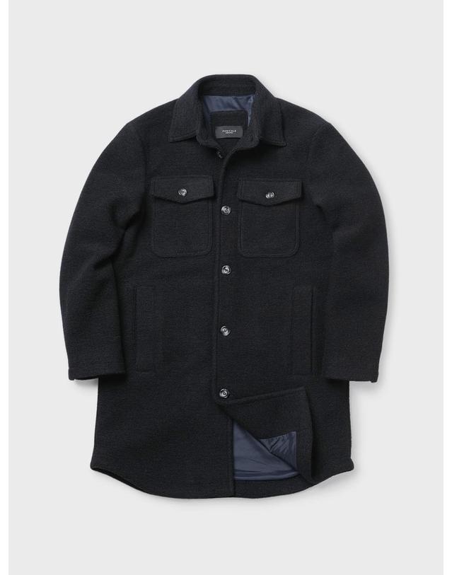 빠니깔레 [Made In Italy] 울혼방 롱셔츠 재킷 F-ACOAT51 네이비 착용컷
