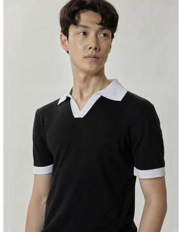 [Made In Italy] 콘트라스트 코튼 리넨 블렌드 폴로 셔츠 F-INIT02