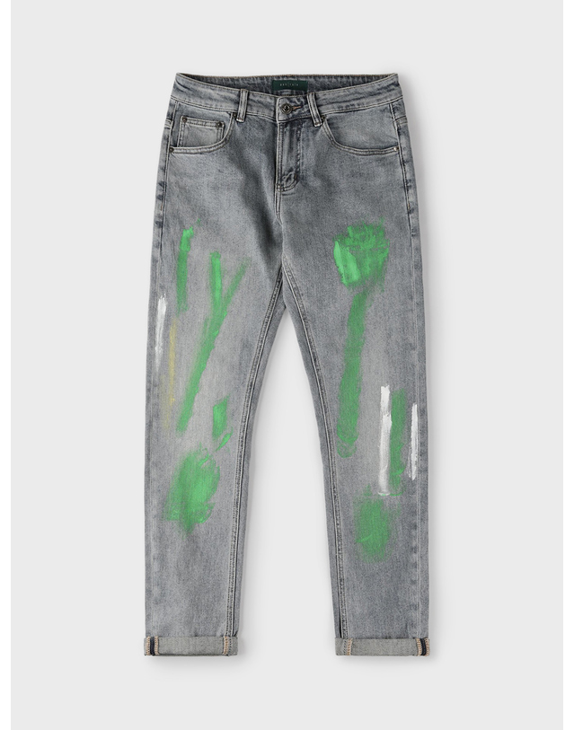 빠니깔레 그래피티 페인트 레귤러핏 워싱 진 M-IJEAN60 블루 착용컷