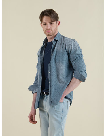 [Made In Italy] 플라워 패턴 워시드 데님 셔츠 F-QCSH03