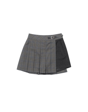 Check Pleats Wrap Culottes Pants_Grey