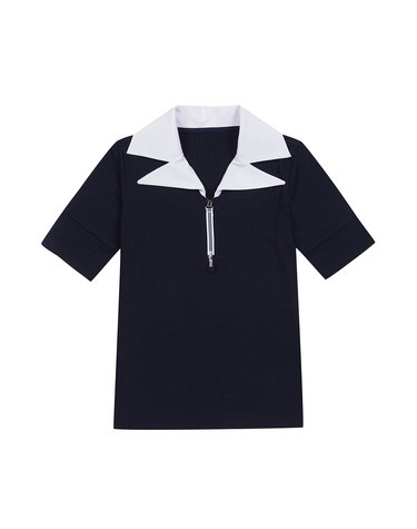 Lapel Type Collar Point T-Shirts_Navy