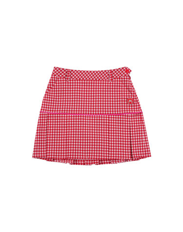 Gingham Check Pleats Skirt_Red