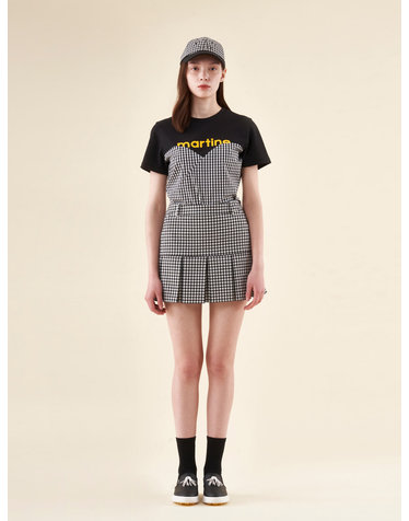 Gingham Check Pleats Skirt_Black