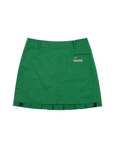 Out Pocket Unbalance Pleats Skirt_Green