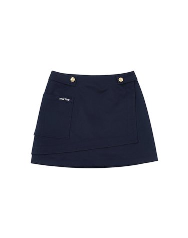 Waist Button Point Wrap Skirt_Navy
