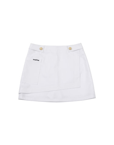 Waist Button Point Wrap Skirt_White