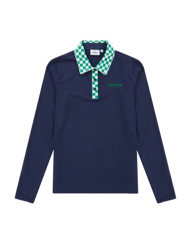 Checker Collar Polo Shirts_Navy