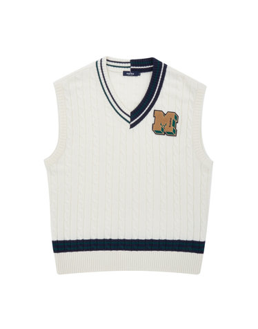Cable V-Neck Knit Vest_Ivory (Men)
