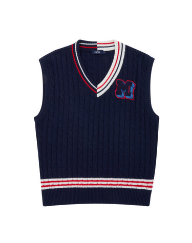 Cable V-Neck Knit Vest_Navy (Men)