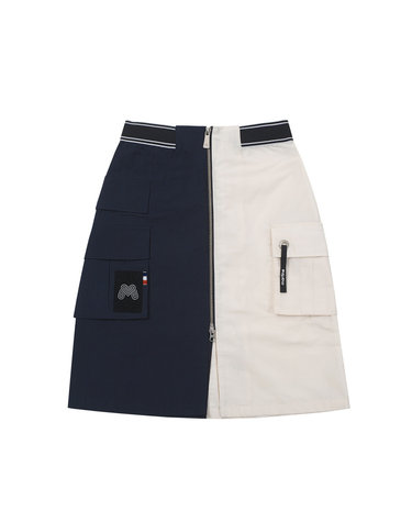 Half&Half Color Block Long Skirt_White