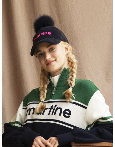 Corduroy Pompom Cap_Navy