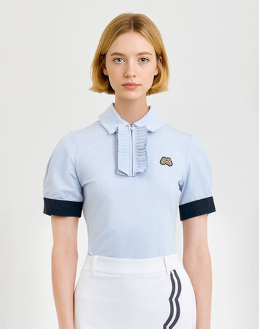 Button Frill Polo Shirts_S/Blue