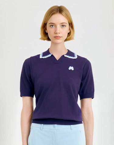V-neck Collar Sweater_Navy