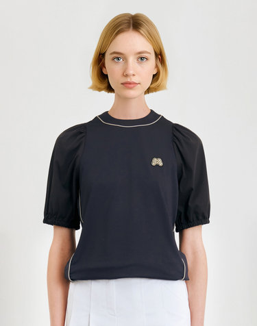 Stretch Puff Sleeve Shirts_Black